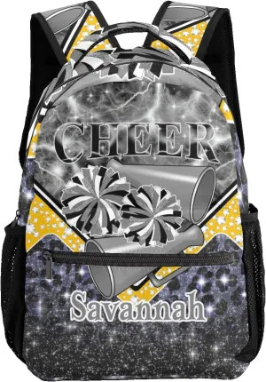 Cheerleader Bags Cheer Backpack School Backpack Customized Casual Bookbags for Gift(Grey Black Gold)