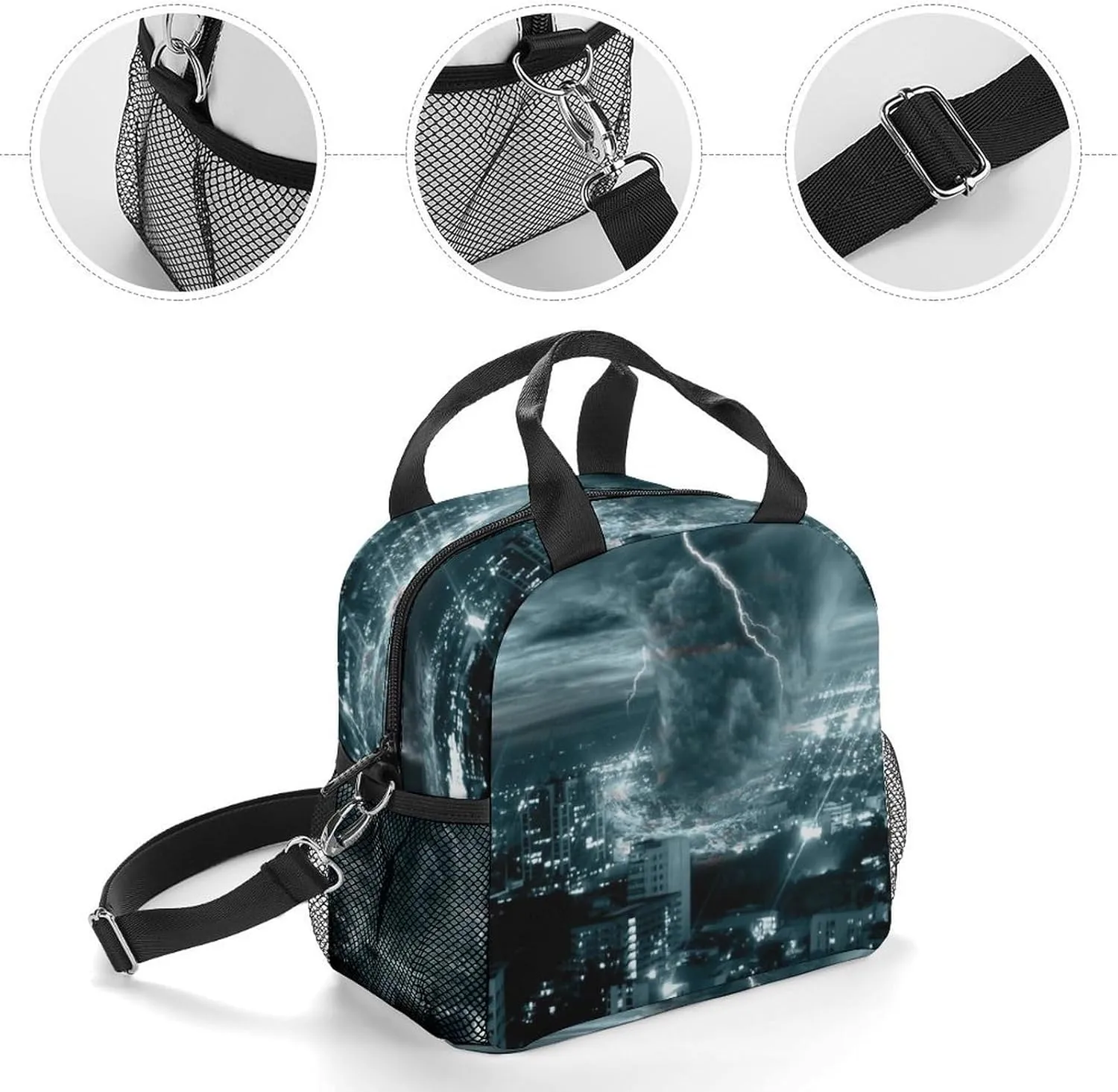 Chicago City Tornado Storm Weather Adjustable Shoulder Strap Insulated And Leak Proof Premium Lunch Bag Unisex