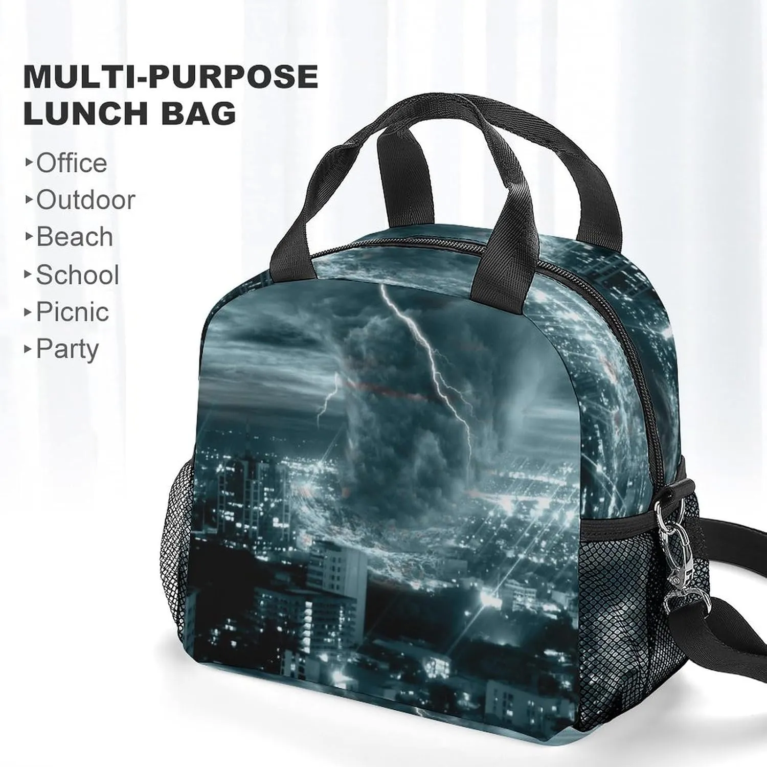 Chicago City Tornado Storm Weather Adjustable Shoulder Strap Insulated And Leak Proof Premium Lunch Bag Unisex