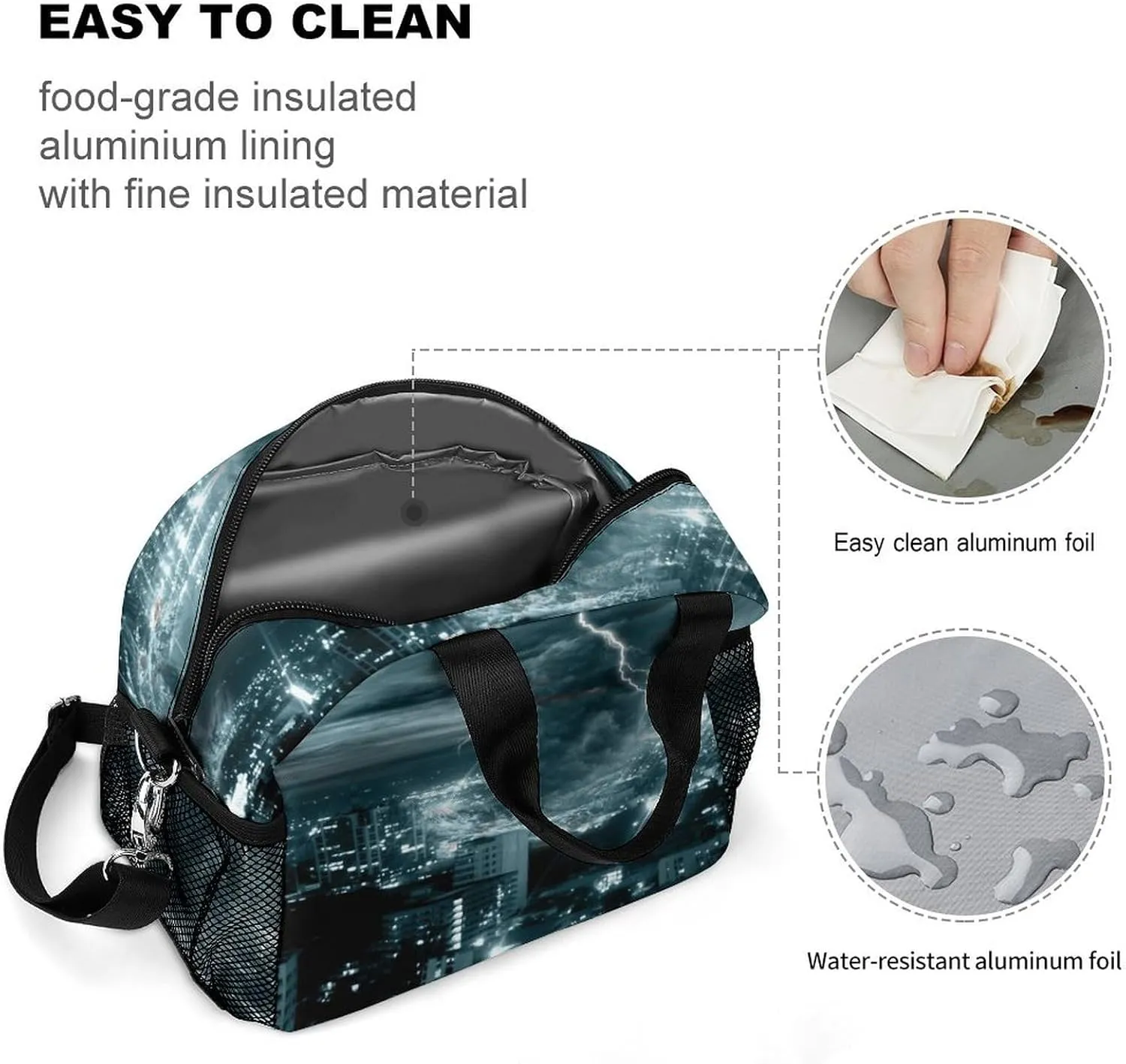 Chicago City Tornado Storm Weather Adjustable Shoulder Strap Insulated And Leak Proof Premium Lunch Bag Unisex
