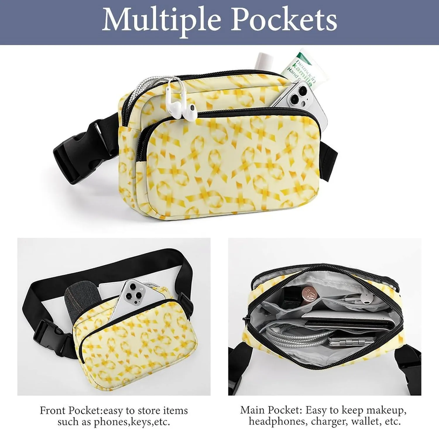 Childhood Cancer Day Unisex Fashion Fanny Pack Crossbody Bag Suitable for Traveling, Hiking, Daily Life, 20x13cm, style-8