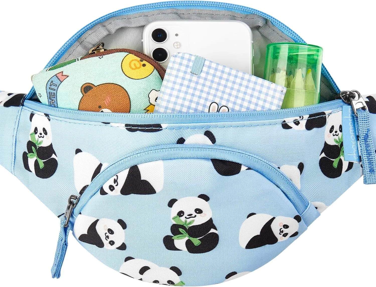 Choco Mocha Kids Fanny Pack for Girls, Toddler Belt Bag 2-4 4-6 Kid Waist Bag Outer for Little Girls age 6-9 8-12 Small Hip Pack (Blue Panda)