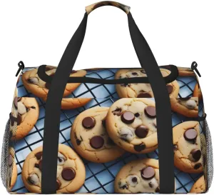 Chocolate Chip Print Travel Duffle Bag - Foldable Personal Item Travel Bag for Women & Men,Carry-On Convertible Crossbody Tote Bags with Adjustable Shoulder Strap & Pockets 13x10.2x19.7 in