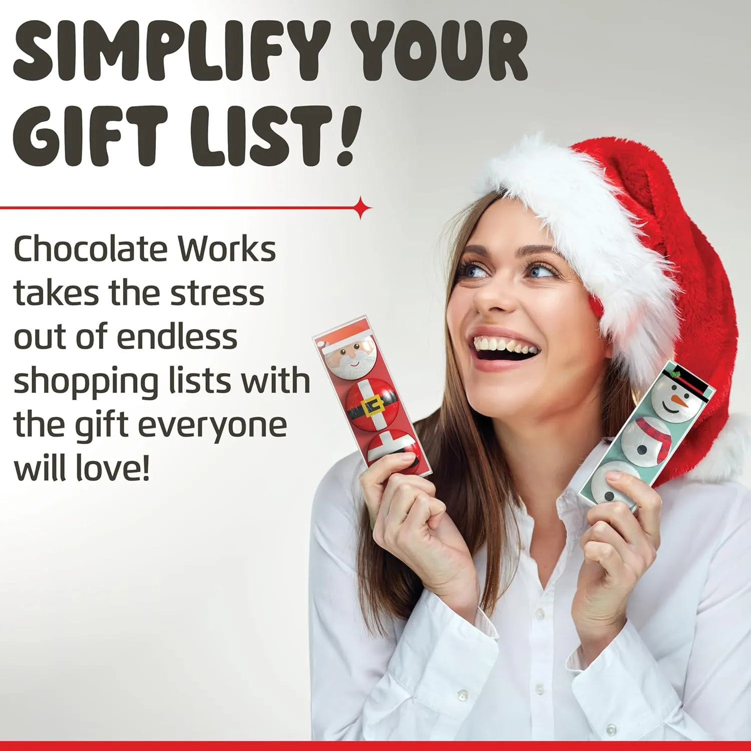 Chocolate Covered Cream Filled Cookies by Chocolate Works, Gourmet Christmas Chocolate Gift Box, Milk Chocolate Coated Cookies, Santa Claus and Snowman Gift, 6 Premium Chocolate Treats Packs