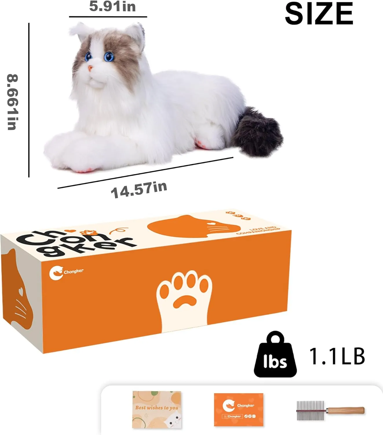 Chongker Stuffed Animals Handmade Realistic Cat Plush Toy Companion Pet for Elderly Adults Women Kids Cat Lover Surprise Gifts for Anniversary Birthday,Ragdoll Cat