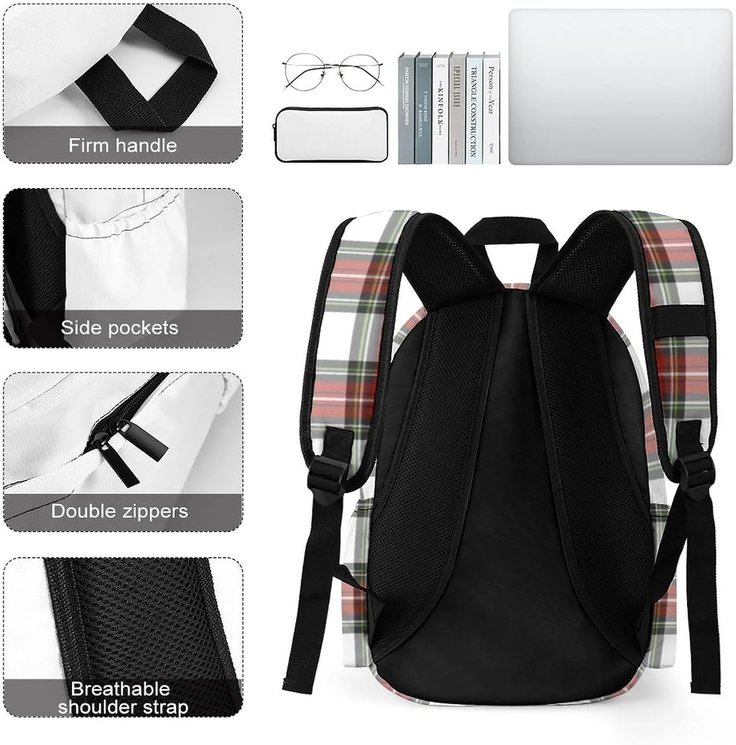 Christmas Grid Red Grid Casual Lightweight Large Capacity Travel Backpack Unisex