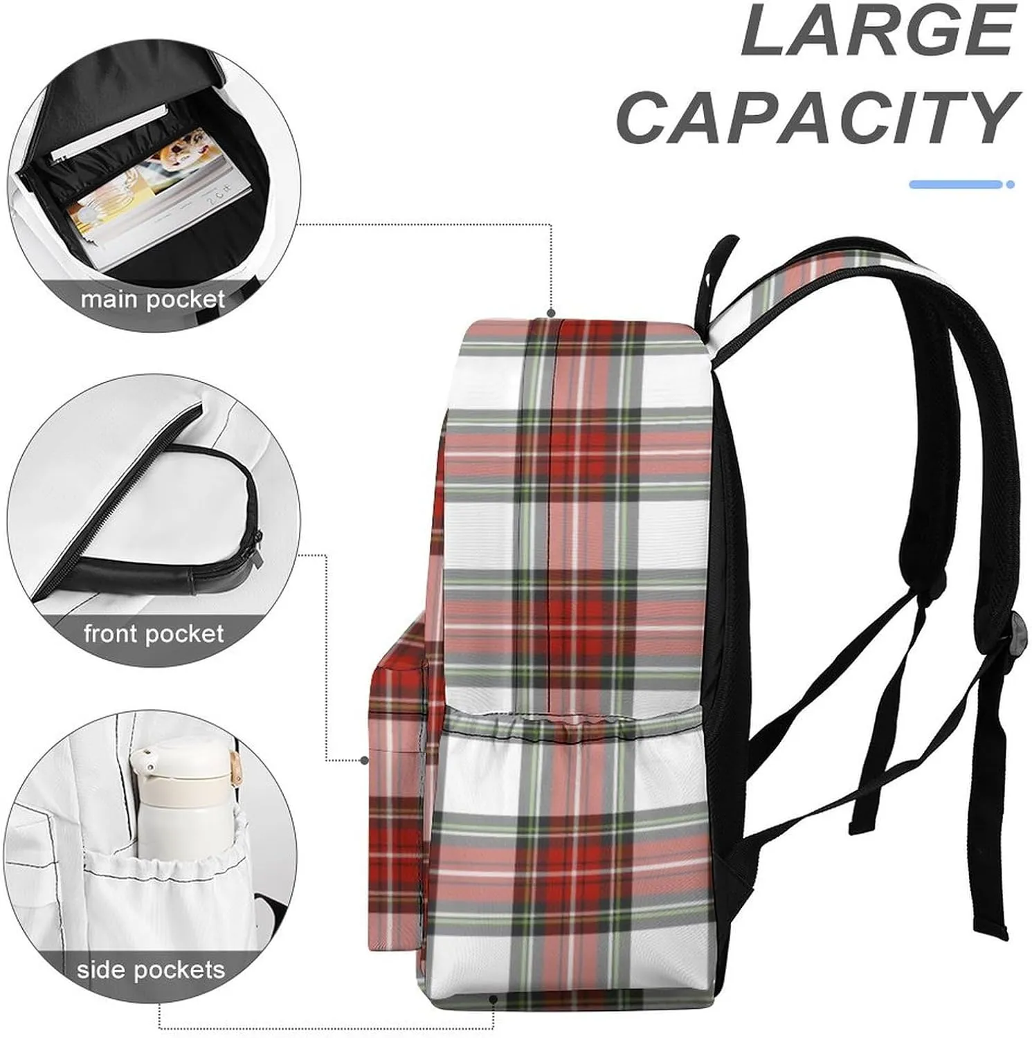 Christmas Grid Red Grid Casual Lightweight Large Capacity Travel Backpack Unisex