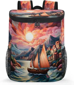 City Sailboat Seawater Small Cooler Backpack Insulated Waterproof Backpack Cooler for Women Leak Proof Soft Beach Cooler Bag Lightweight Ice Chest Picnic Backpack for Travel Camping