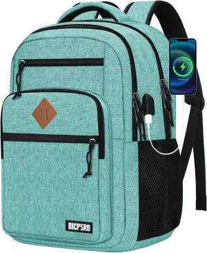 Classic Backpack for Men Women, School Backpack for Girls Boy Teens,15.6 Inch Laptop Bookbag with USB Charger for College High School Work Business Computer Back Pack,mochilas para hombres, Cyan