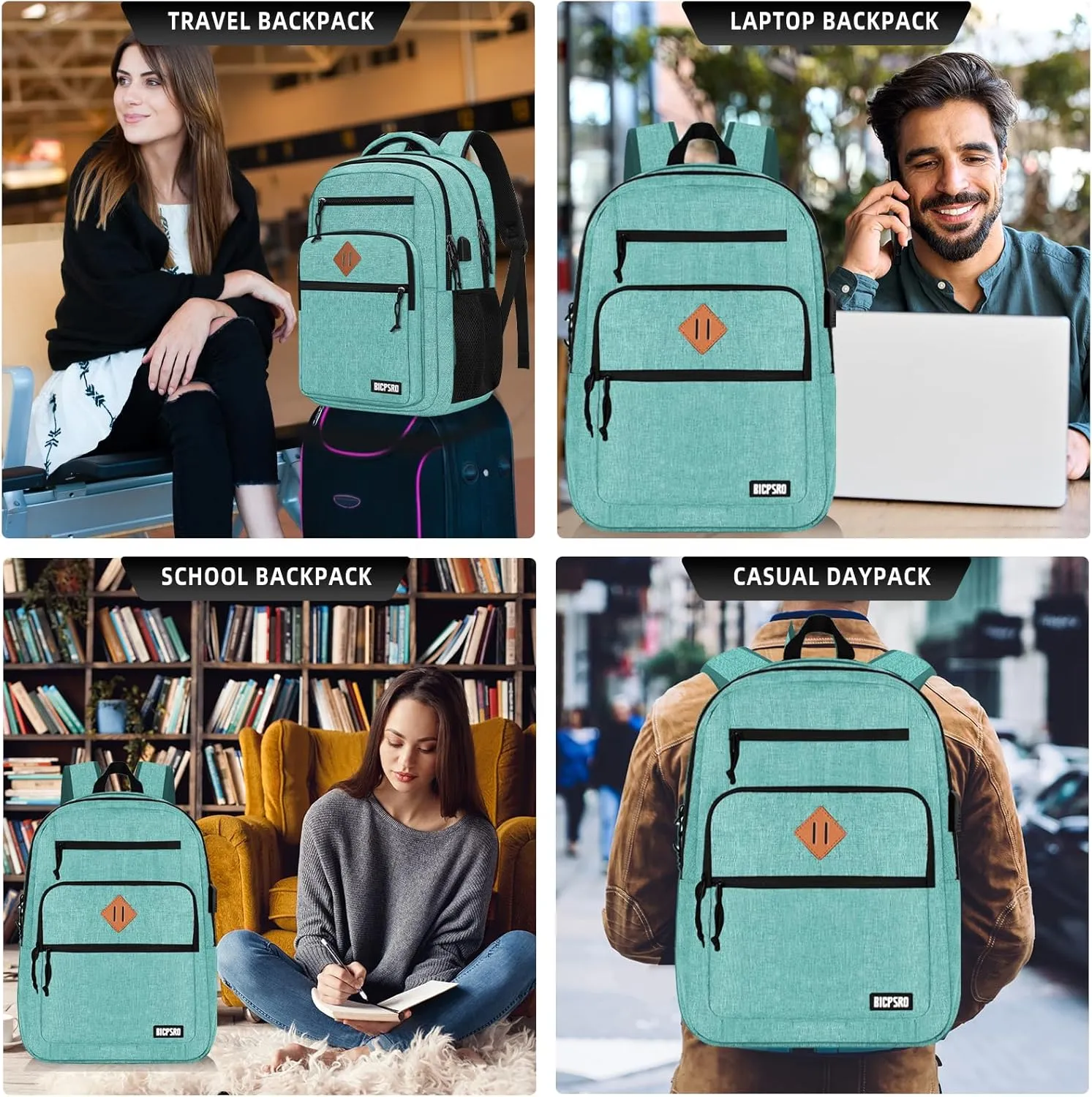 Classic Backpack for Men Women, School Backpack for Girls Boy Teens,15.6 Inch Laptop Bookbag with USB Charger for College High School Work Business Computer Back Pack,mochilas para hombres, Cyan