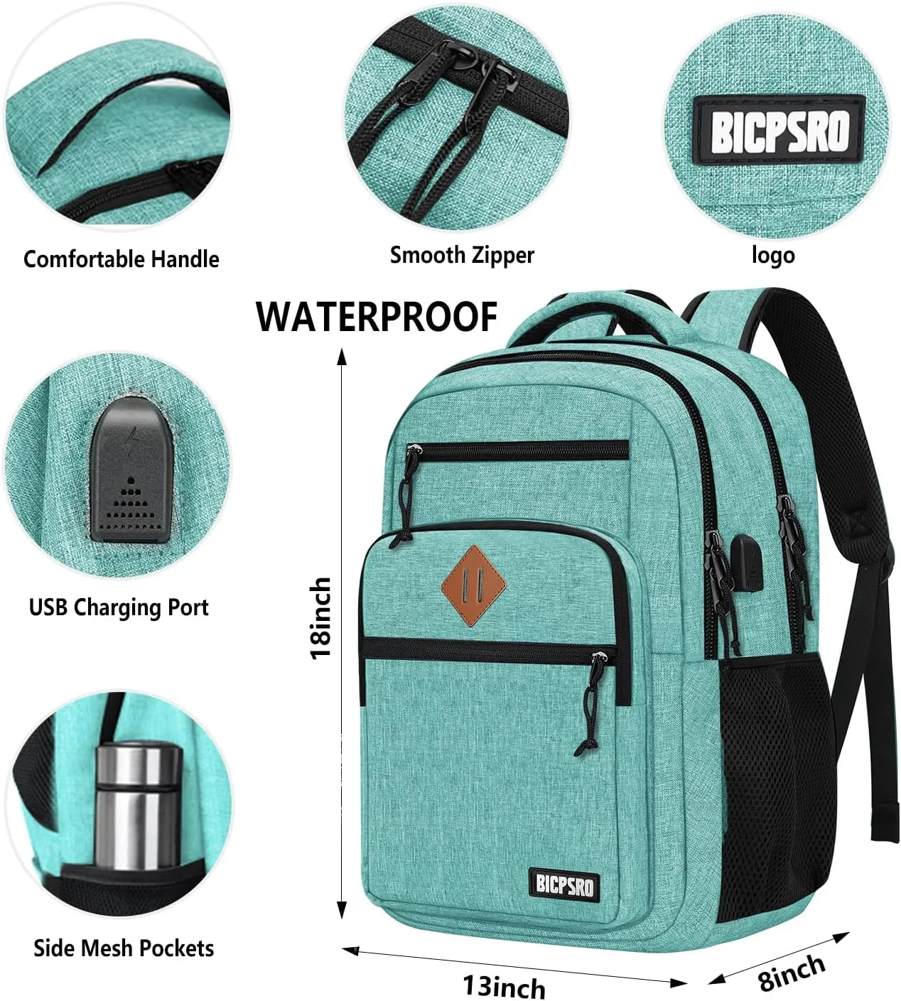 Classic Backpack for Men Women, School Backpack for Girls Boy Teens,15.6 Inch Laptop Bookbag with USB Charger for College High School Work Business Computer Back Pack,mochilas para hombres, Cyan