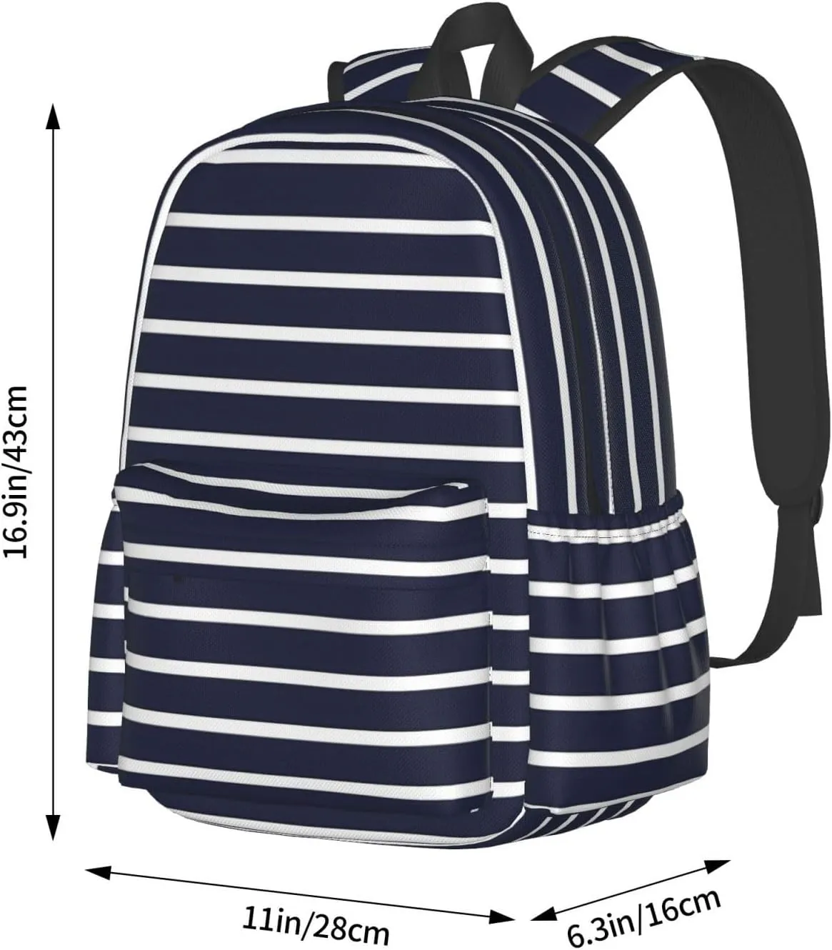 Classic Navy Blue And White Stripes Horizontal Striped Laptop Backpack Shoulder Bag Laptop Pack Travel Backpacks Commuter Back Pack Casual Daypack Bags With Side Pockets