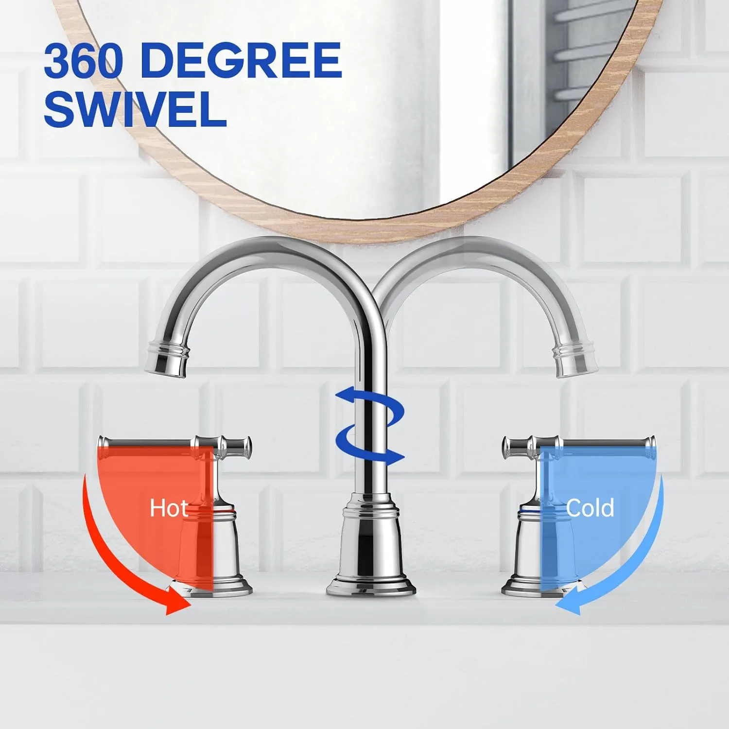 Classical 8 inch Bathroom Faucet, Bathroom faucets for Sink 3 Holes, Widespread Brushed Nickel Bathroom Faucet with Pop Up Drain and cUPC Lead-Free Hose (Chrome 1 Packs)