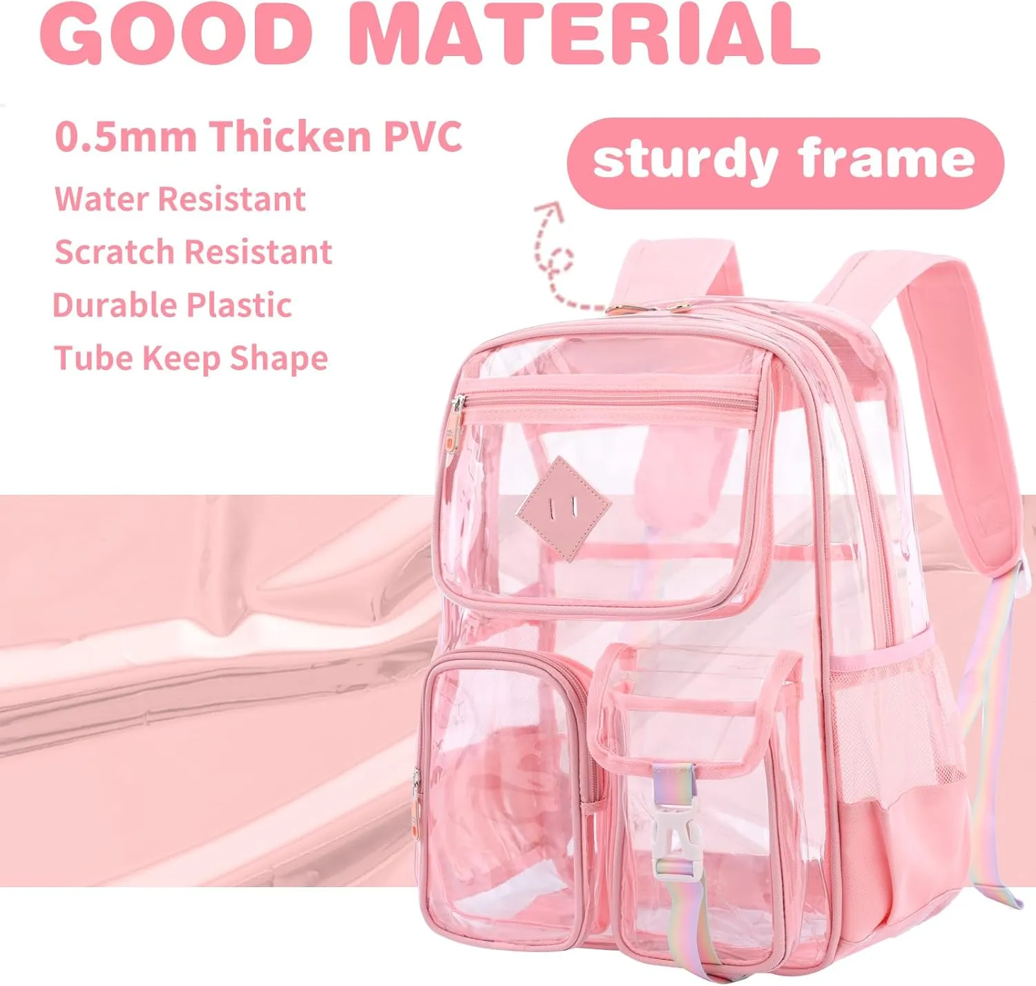 Clear Backpack for Girls Heavy Duty PVC,See Through School Backpack Transparent Bookbag Travel Sport Concert (Grey)