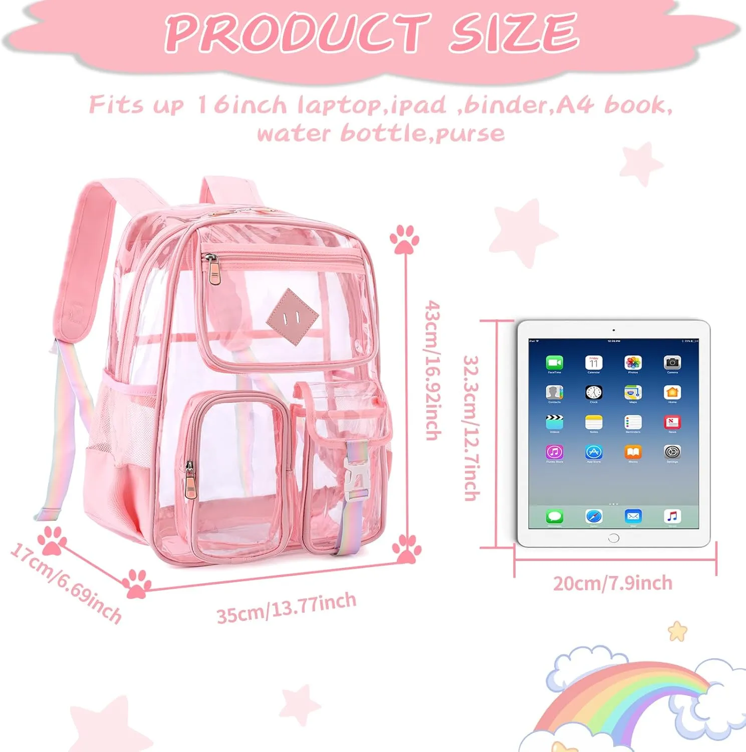 Clear Backpack for Girls Heavy Duty PVC,See Through School Backpack Transparent Bookbag Travel Sport Concert (Grey)