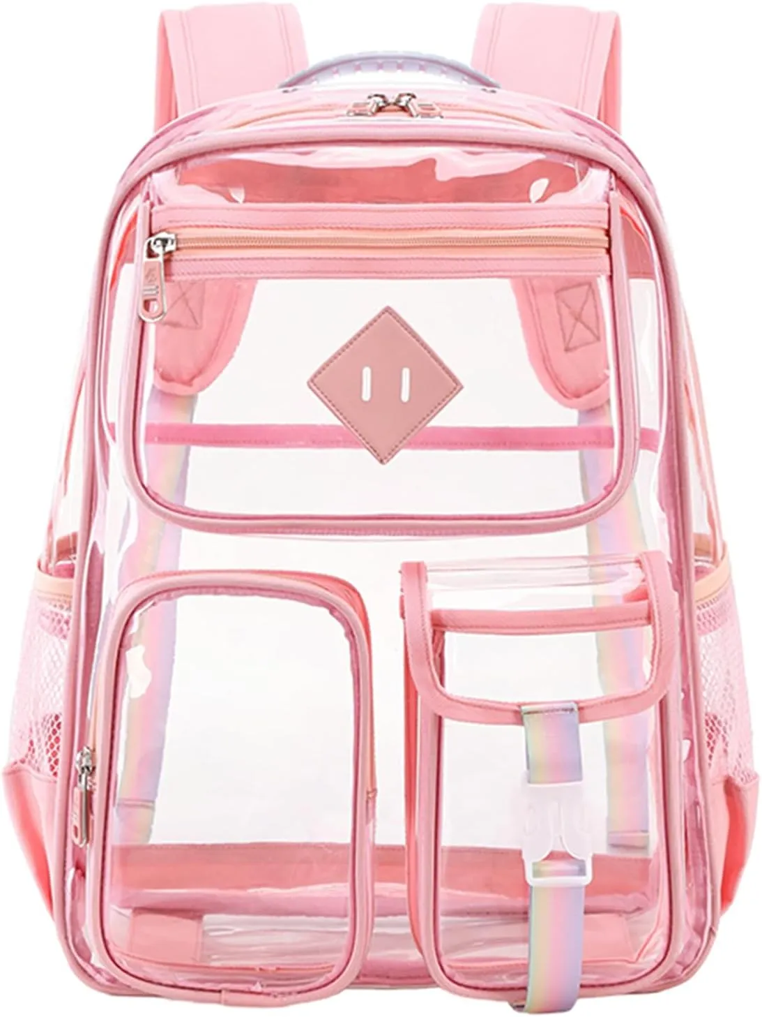 Clear Backpack for School Heavy Duty PVC Transparent Bag See Through Bookbag for Stadium Approved Women Girls (Cute, Pink)
