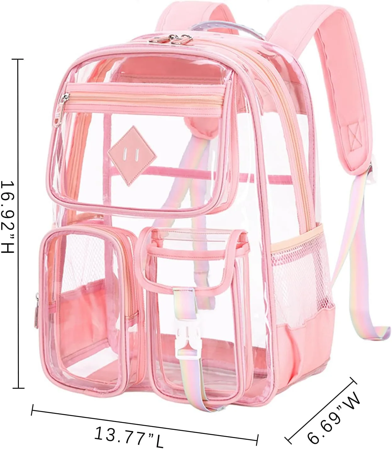 Clear Backpack for School Heavy Duty PVC Transparent Bag See Through Bookbag for Stadium Approved Women Girls (Cute, Pink)