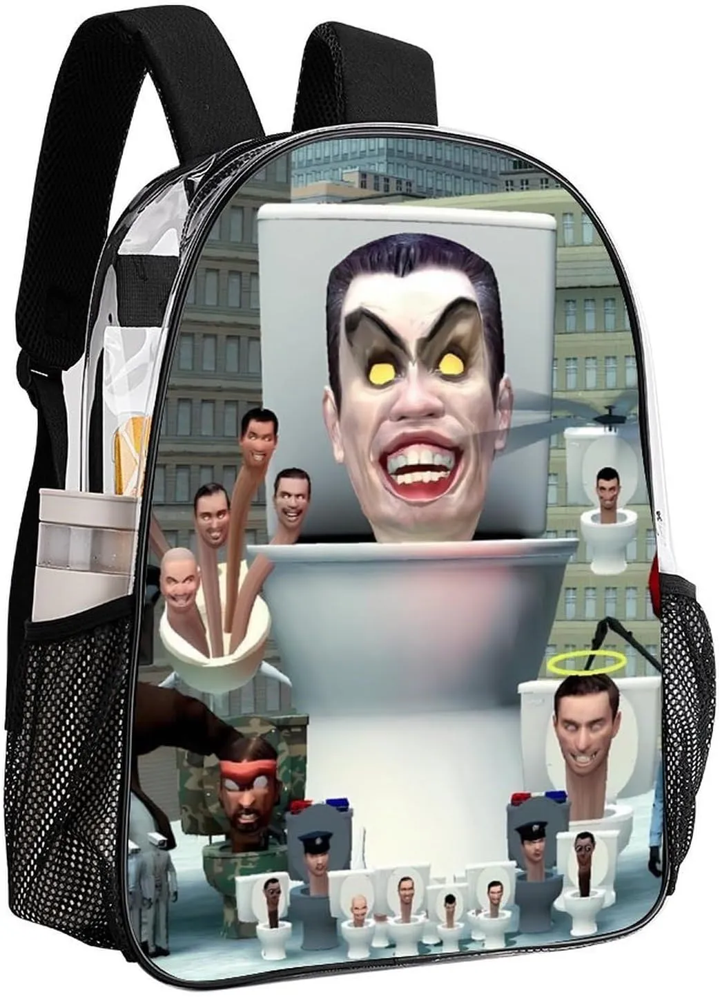 Clear Backpack Heavy Duty PVC Transparent Funny Toi-let Backpack 17"" Large Capacity See Through Bag for Travel, 43x32x13cm, Style