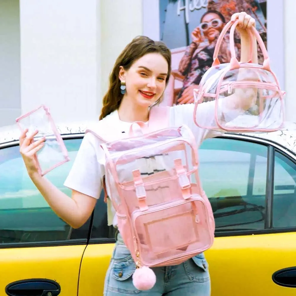 Clear Backpack, Stadium Approved Transparent Bookbag for Girls Boys, Heavy Duty PVC See Through Backpack for Women Men
