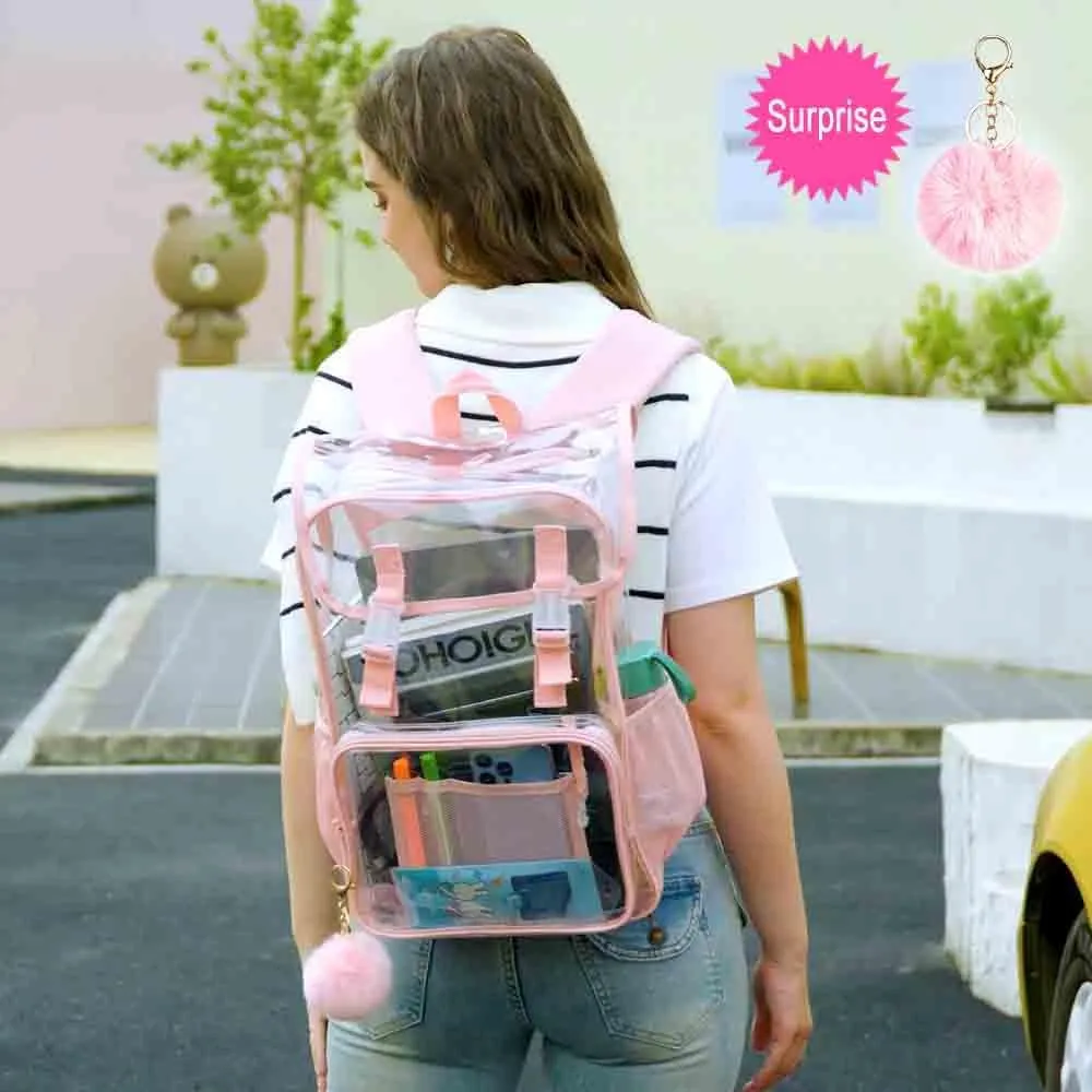 Clear Backpack, Stadium Approved Transparent Bookbag for Girls Boys, Heavy Duty PVC See Through Backpack for Women Men