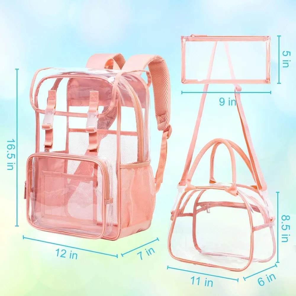 Clear Backpack, Stadium Approved Transparent Bookbag for Girls Boys, Heavy Duty PVC See Through Backpack for Women Men