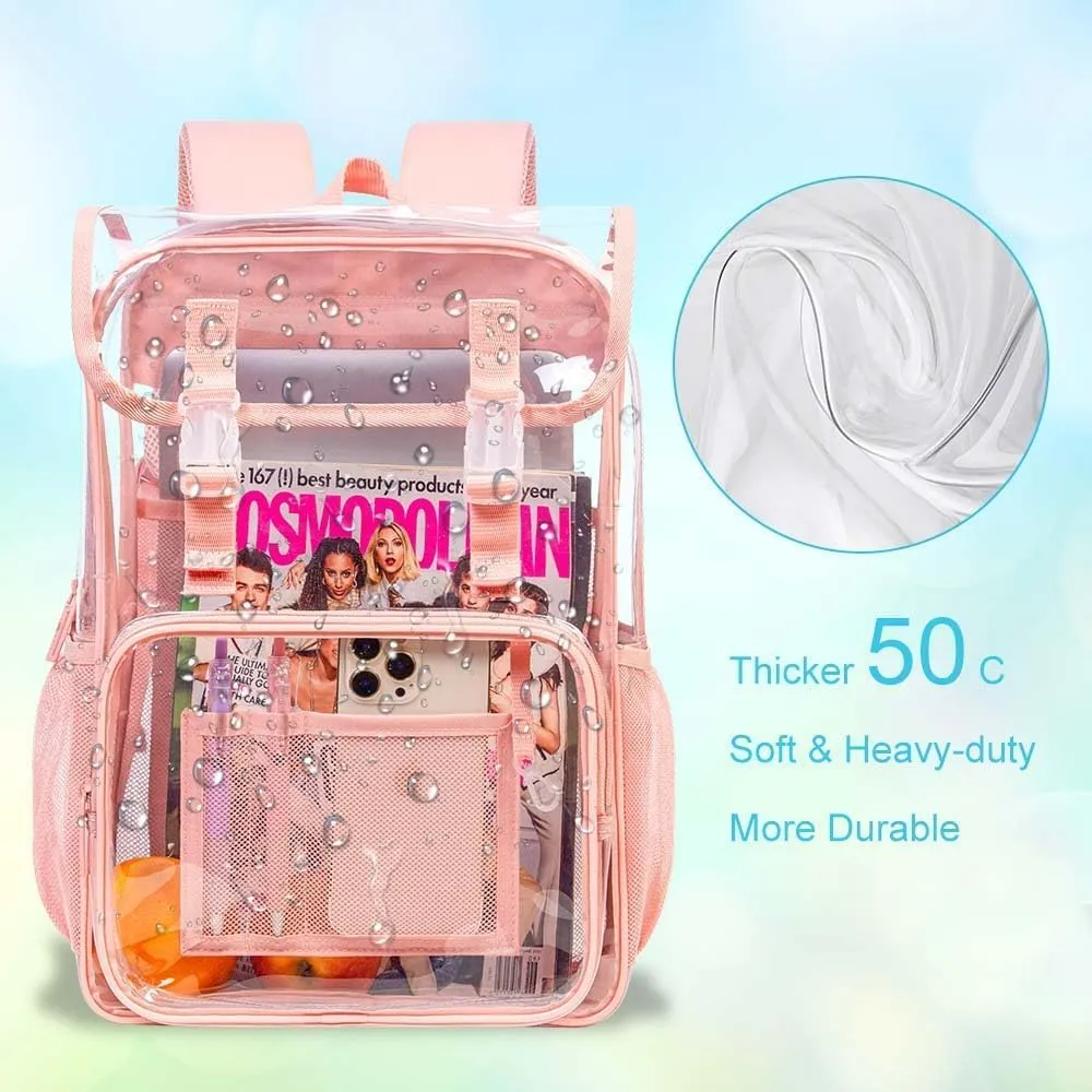 Clear Backpack, Stadium Approved Transparent Bookbag for Girls Boys, Heavy Duty PVC See Through Backpack for Women Men