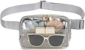 Clear Fanny Pack for Women Clear Bag for Stadium Events Lightweight Waist Pack for Concerts, Sports Games & Travel Stadium Approved Transparent Belt Bag (grey)
