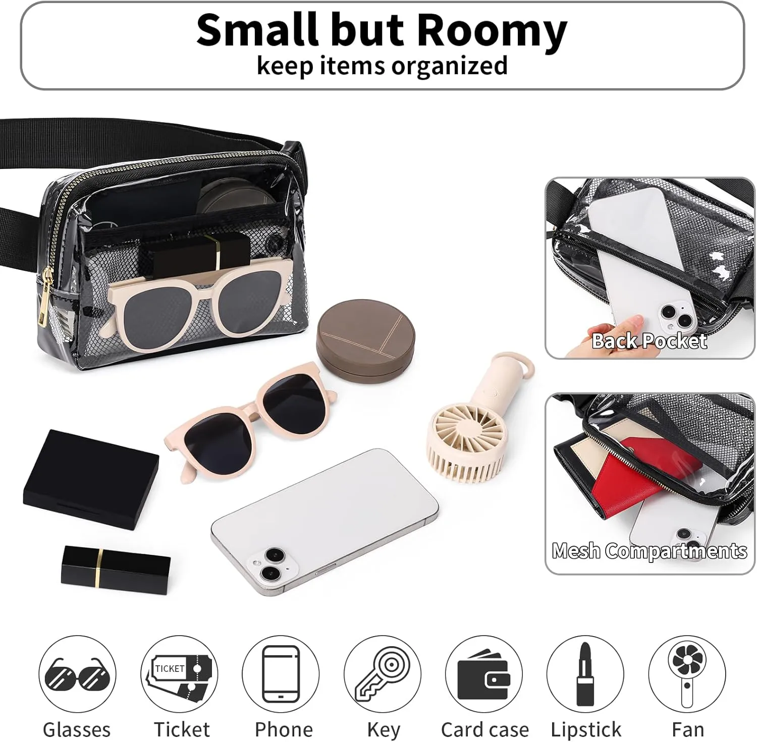 Clear Fanny Pack Stadium Approved, Waterproof Belt Bag for Women Men Fashion Waist Packs Crossbody by Amxnx