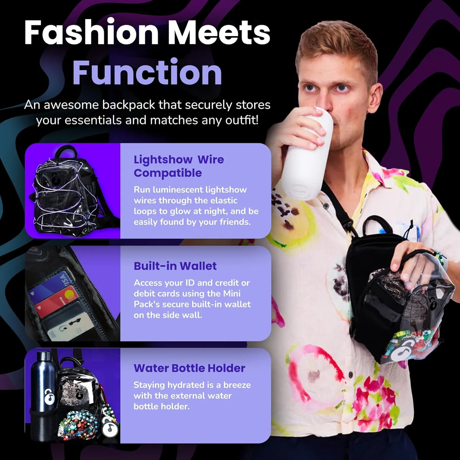 Clear Mini Pack – Anti Theft Clear Backpack for a Seamless Security Experience - Locking Zipper Clips Keep Items Safe During Festivals, Raves, and Travel