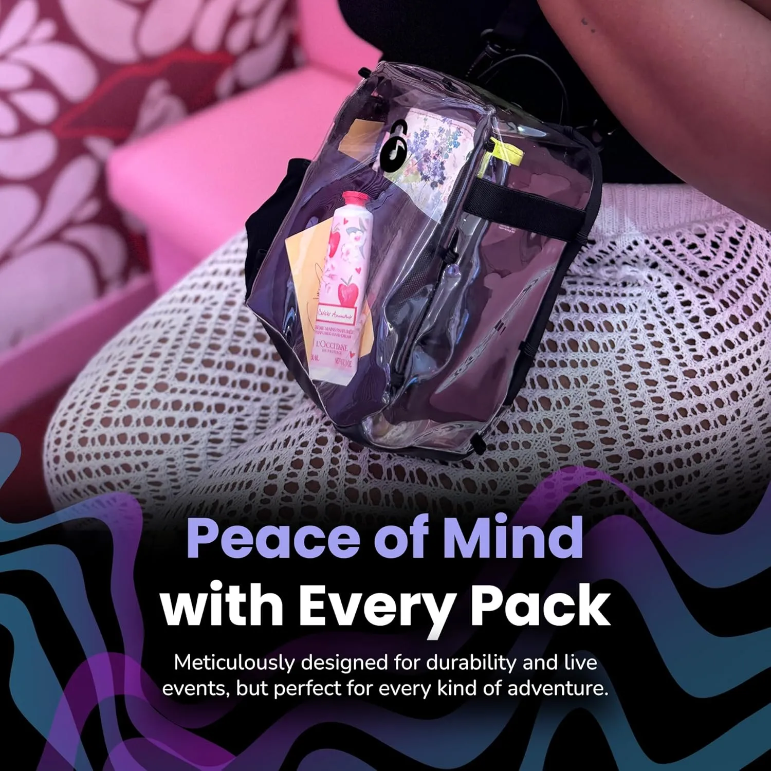 Clear Mini Pack – Anti Theft Clear Backpack for a Seamless Security Experience - Locking Zipper Clips Keep Items Safe During Festivals, Raves, and Travel