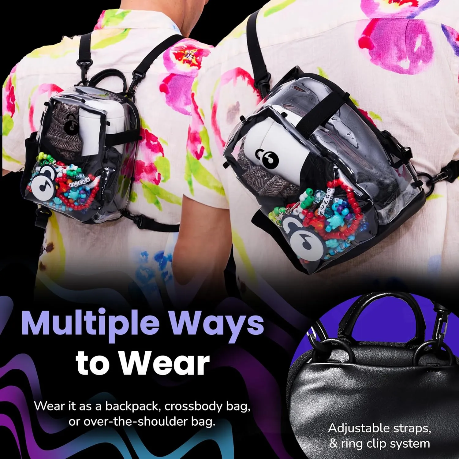 Clear Mini Pack – Anti Theft Clear Backpack for a Seamless Security Experience - Locking Zipper Clips Keep Items Safe During Festivals, Raves, and Travel