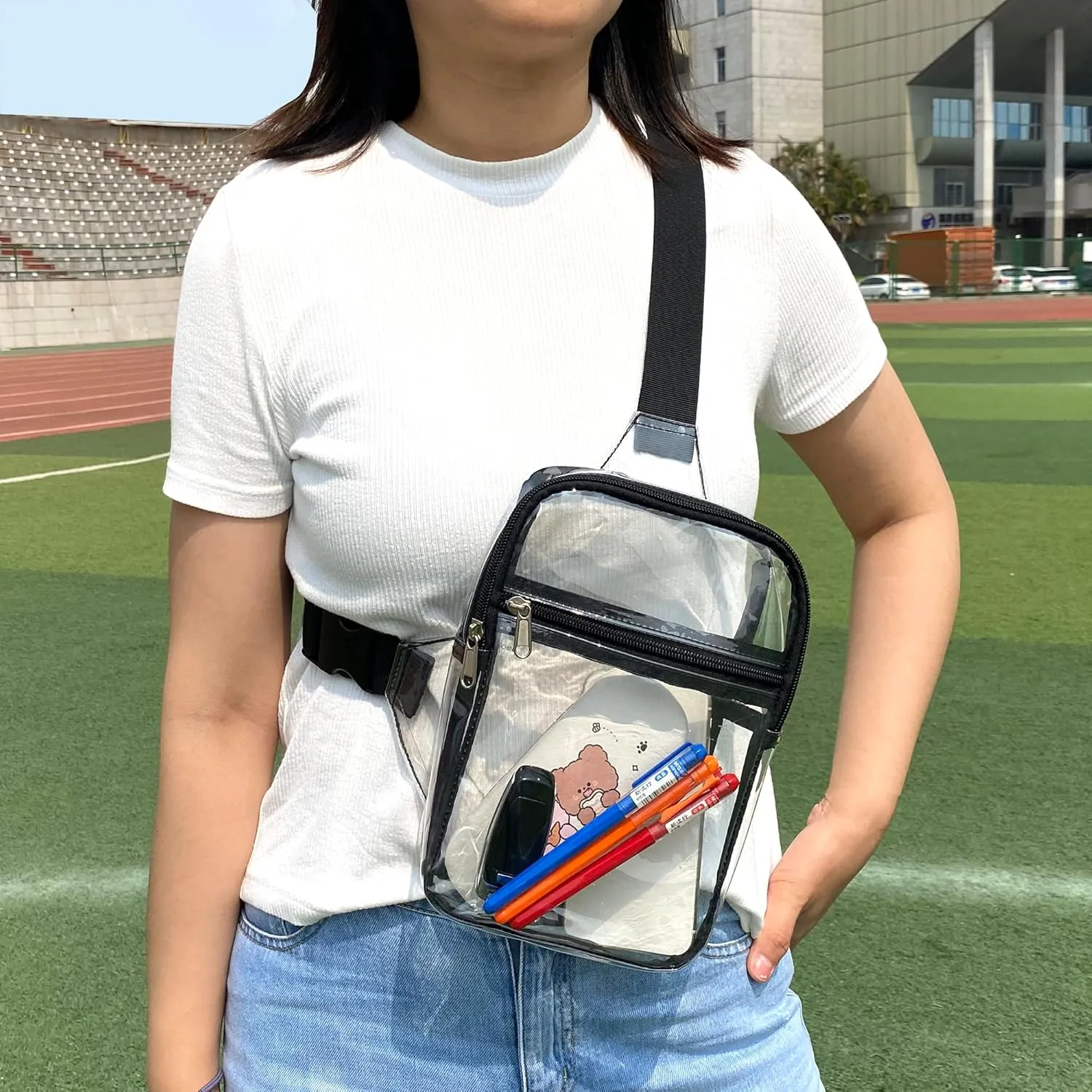 Clear Small Sling Bag, Heavy Duty Clear Purse Fanny Packs, Cute Chest Crossbody Backpack for Women