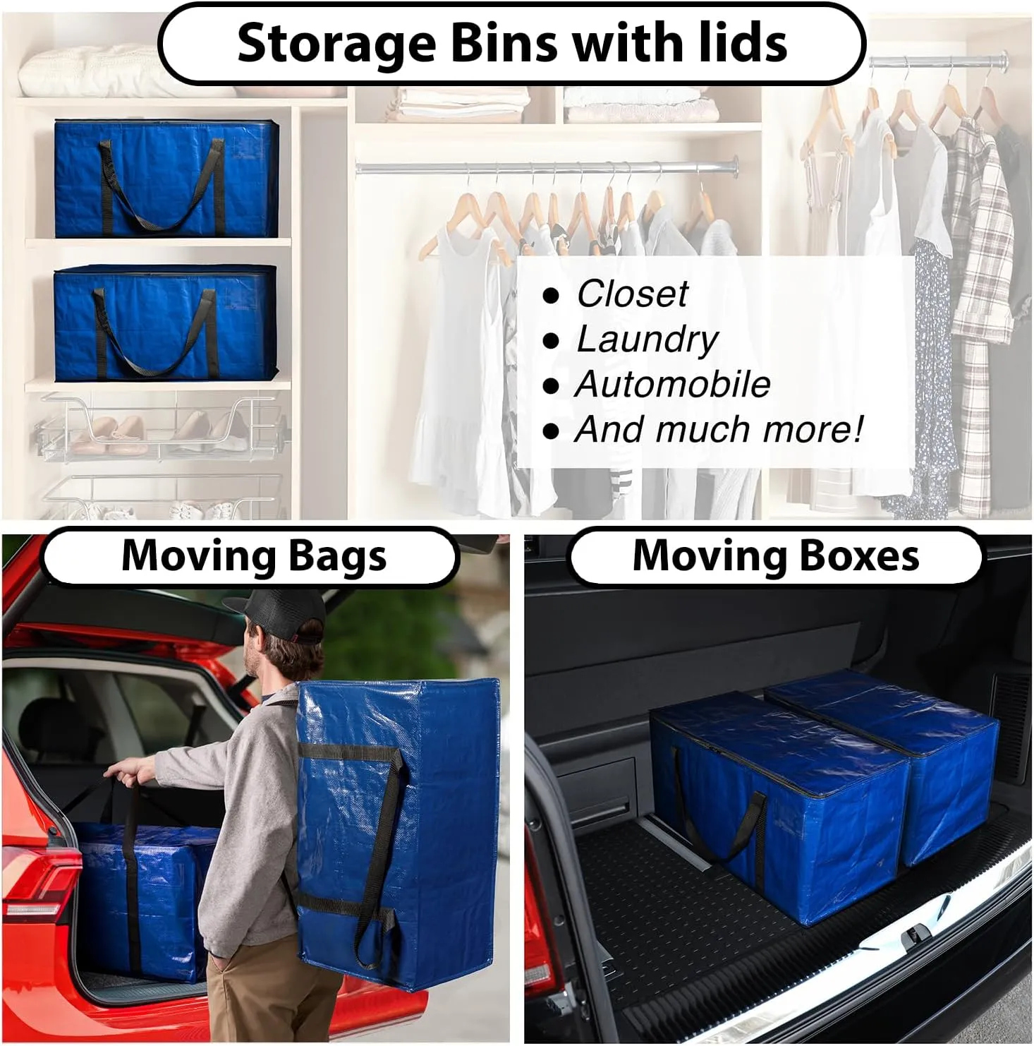 ClearSpace Heavy Duty Moving Bags or Storage Bins – Large Moving Boxes with Backpack Straps, Zippers & Handles – Perfect for Moving, College Dorm, Traveling, Camping, Christmas Decorations, 4 Pack