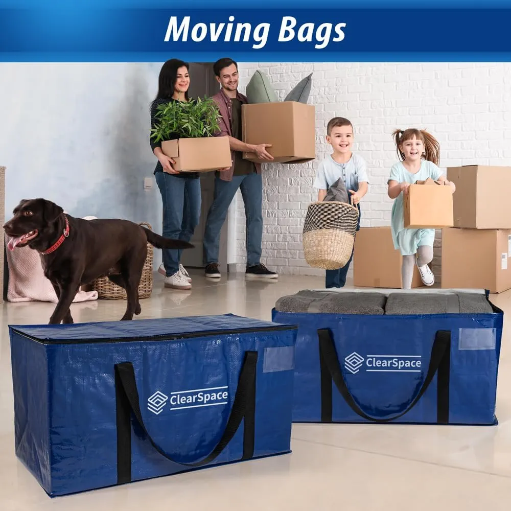 ClearSpace Heavy Duty Moving Bags or Storage Bins – Large Moving Boxes with Backpack Straps, Zippers & Handles – Perfect for Moving, College Dorm, Traveling, Camping, Christmas Decorations, 4 Pack