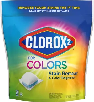 CLOROX 2 for Colors - Stain Remover and Color Brightener Packs, 20 Count (Packaging May Vary)