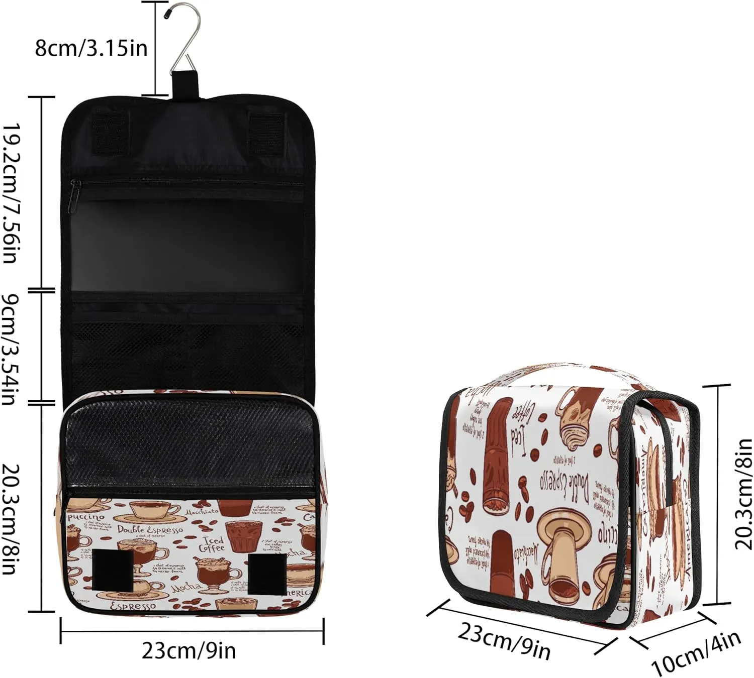 Coffee Pattern Hanging Toiletry Bag Waterproof Makeup Cosmetic Bag Travel Bag Organizer for Accessories Shampoo Full Sized Container Travel-Essentials Toiletry Bag