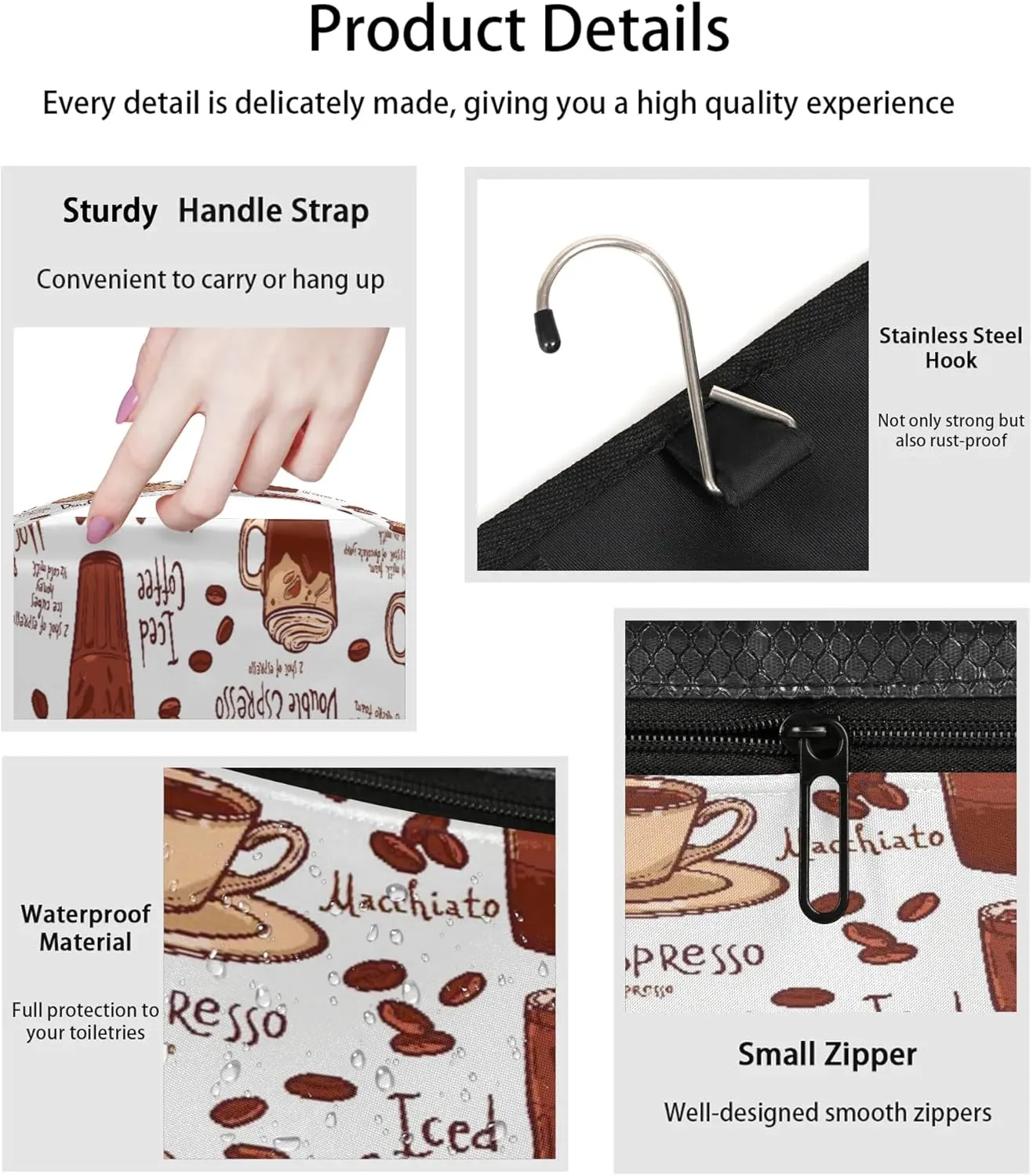 Coffee Pattern Hanging Toiletry Bag Waterproof Makeup Cosmetic Bag Travel Bag Organizer for Accessories Shampoo Full Sized Container Travel-Essentials Toiletry Bag