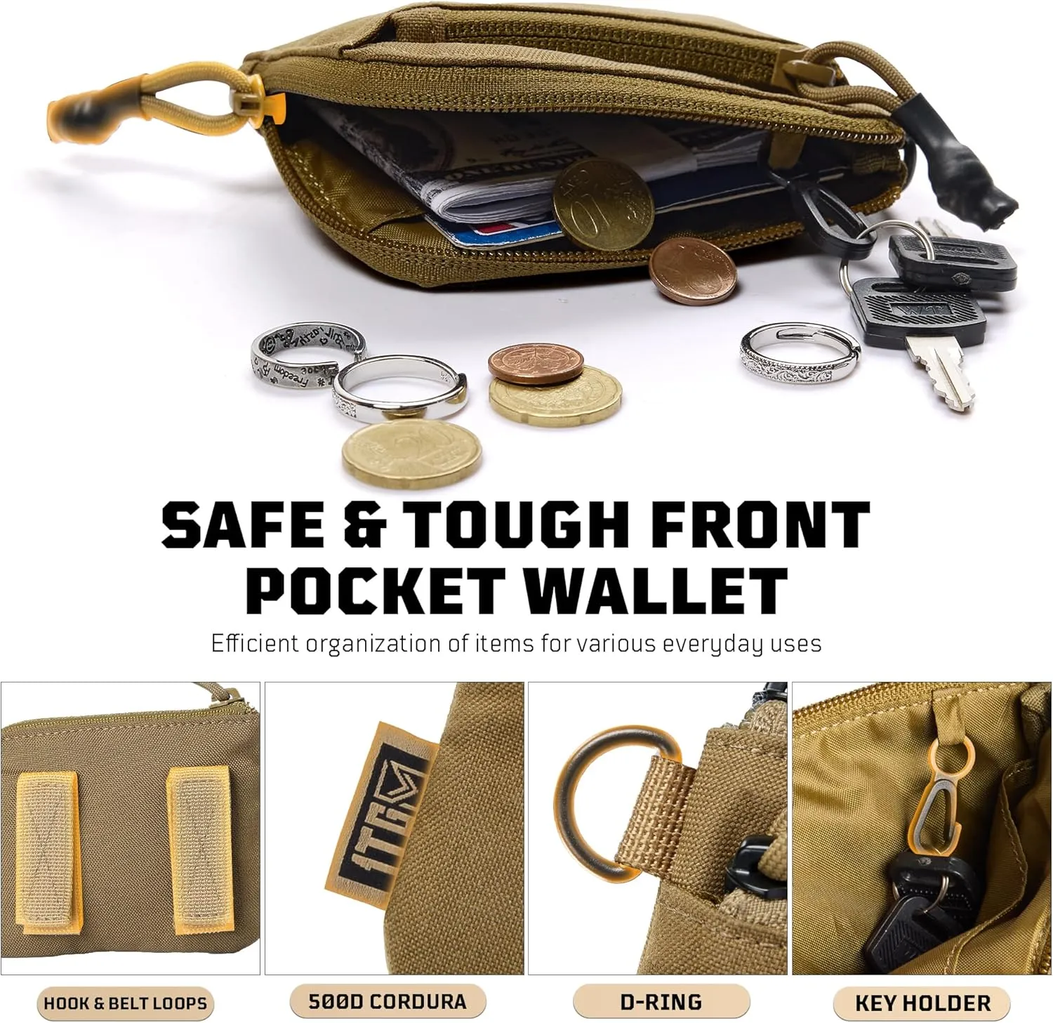 Coin Purse, 500D CORDURA Small Coin Pouch for Men, Minimalist Wallet Change Bag Money Pouch Tactical ID Card Holder with YKK Zipper