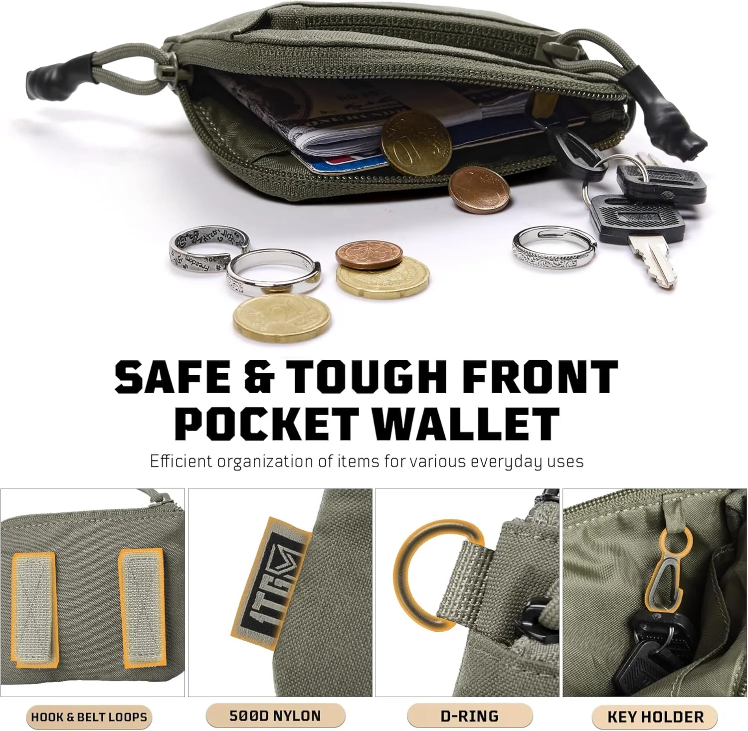 Coin Purse, 500D NYLON Small Coin Pouch for Men, Minimalist Wallet Change Bag Money Pouch Tactical ID Card Holder with YKK Zipper