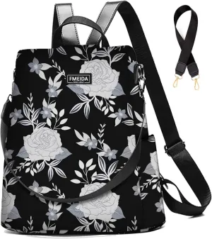 College Backpack Nylon Backpack Purse for Women Anti Theft Travel Backpacks Waterproof Crossbody Bag Convertible Backpack Fashion Book Bags Shoulder Bag Flower Mochilas de mujer 13"x5.9"x13.9"