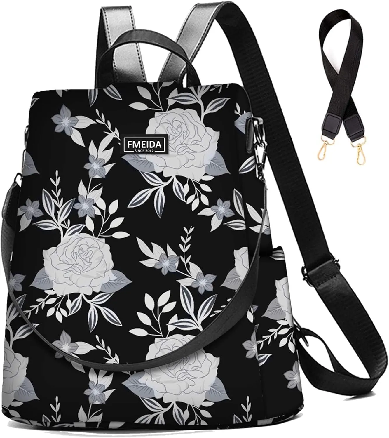 College Backpack Nylon Backpack Purse for Women Anti Theft Travel Backpacks Waterproof Crossbody Bag Convertible Backpack Fashion Book Bags Shoulder Bag Flower Mochilas de mujer 13"x5.9"x13.9"