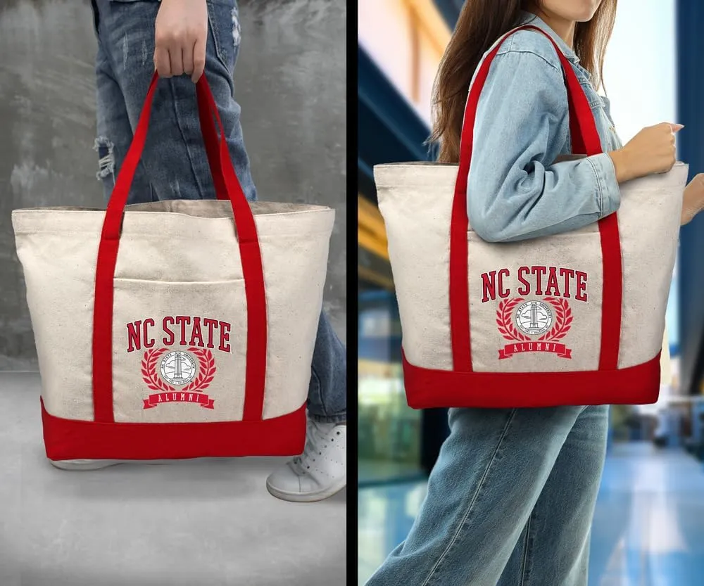 Collegiate Alumni Seal Canvas Tote Bag With External Pocket, Reusable Shoulder Bag for Shopping, Beach