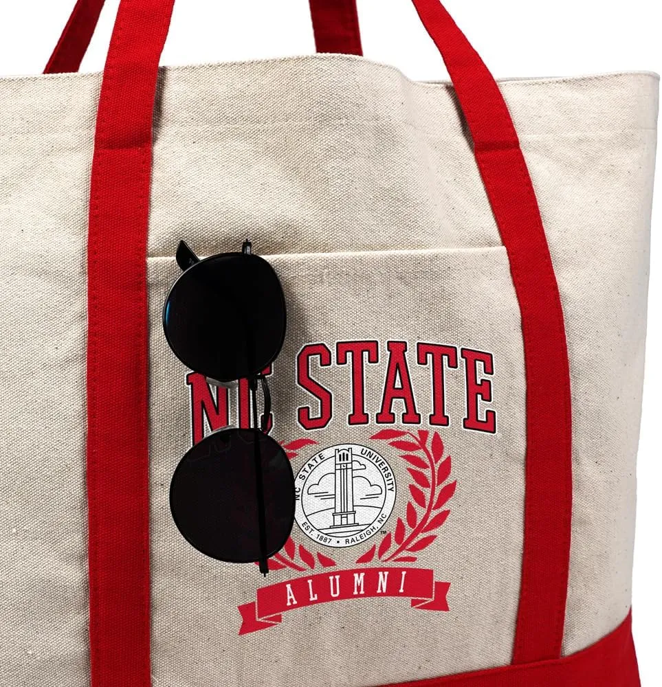 Collegiate Alumni Seal Canvas Tote Bag With External Pocket, Reusable Shoulder Bag for Shopping, Beach