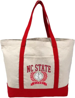 Collegiate Alumni Seal Canvas Tote Bag With External Pocket, Reusable Shoulder Bag for Shopping, Beach