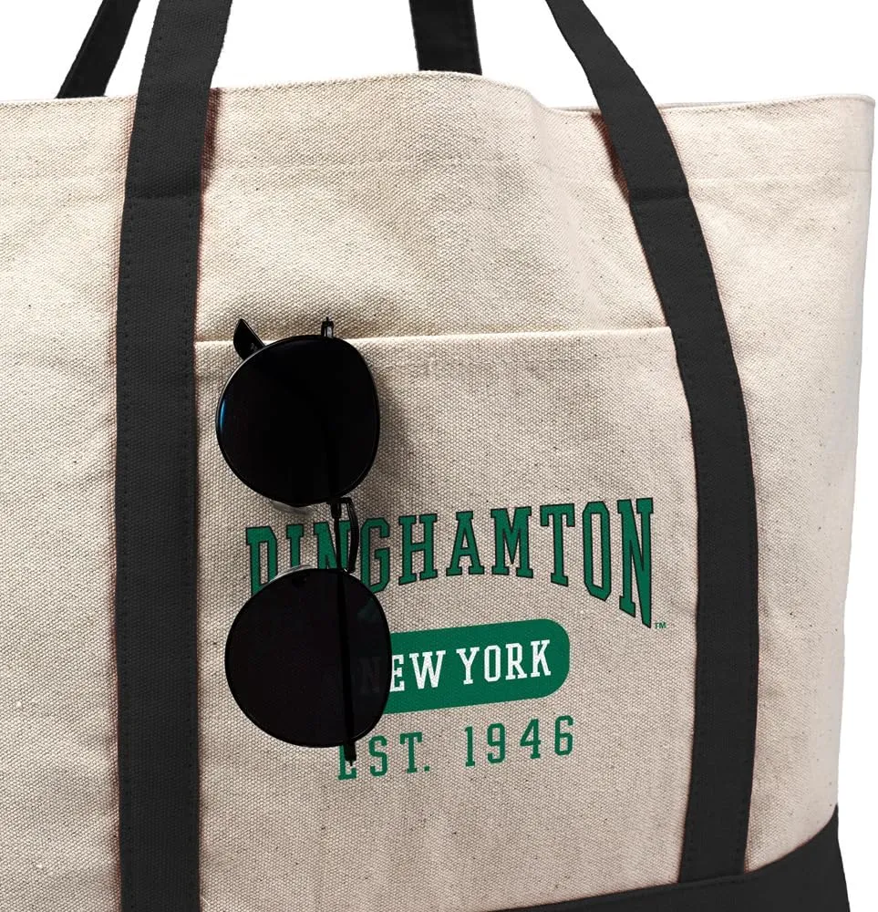 Collegiate Established Date Canvas Tote Bag With External Pocket, Reusable Shoulder Bag for Shopping, Beach