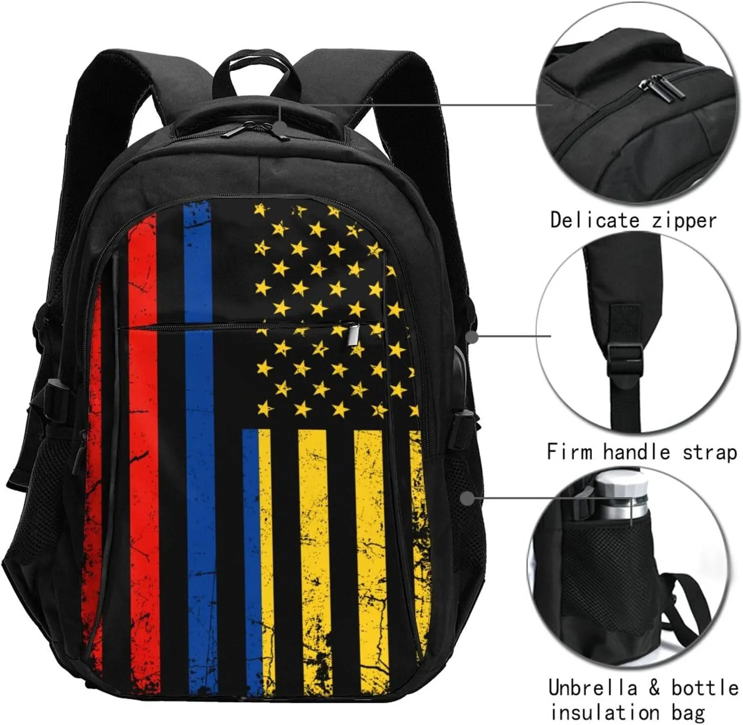 Colombian American Flag Colombia Roots America Travel Backpacks Casual Backpack Large Capacity Laptop Rucksack Luggage Daypacks with USB Charging Port Multi-Pockets Bags for Hiking