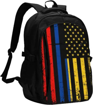 Colombian American Flag Colombia Roots America Travel Backpacks Casual Backpack Large Capacity Laptop Rucksack Luggage Daypacks with USB Charging Port Multi-Pockets Bags for Hiking