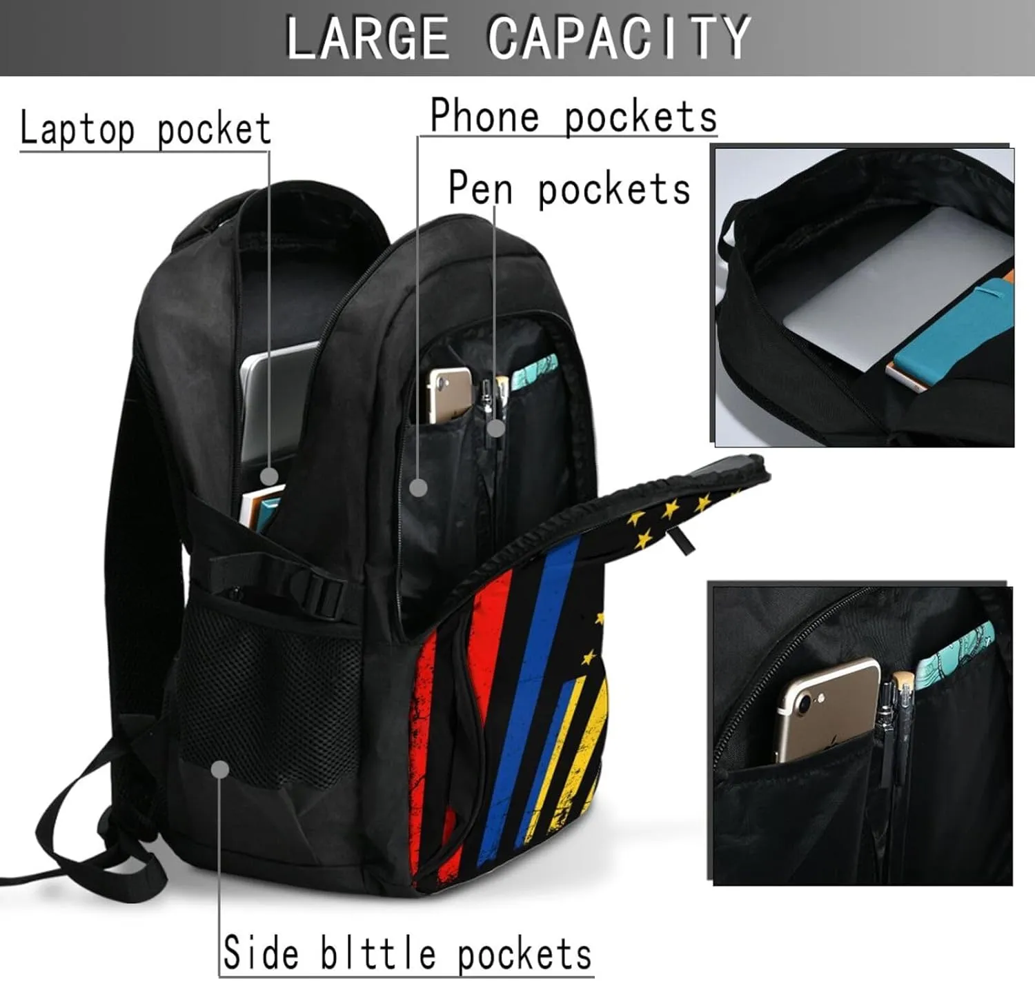 Colombian American Flag Colombia Roots America Travel Backpacks Casual Backpack Large Capacity Laptop Rucksack Luggage Daypacks with USB Charging Port Multi-Pockets Bags for Hiking