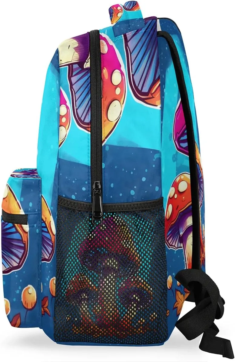 Color Cute Mushroom Lightweight Backpack for Women Men Laptop Travel Backpack Casual Daypack Multi-Purpose Backpacks Waterproof Large Backpack Bag