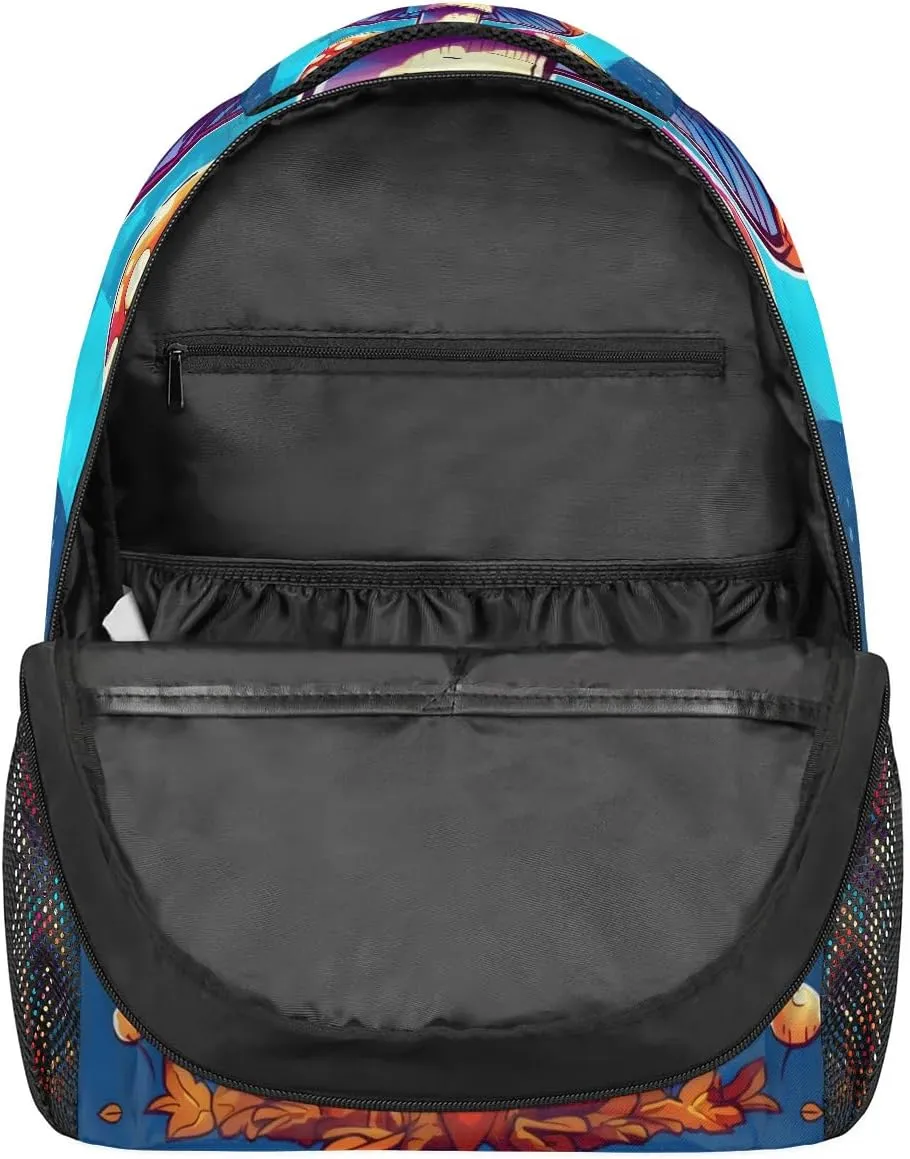 Color Cute Mushroom Lightweight Backpack for Women Men Laptop Travel Backpack Casual Daypack Multi-Purpose Backpacks Waterproof Large Backpack Bag